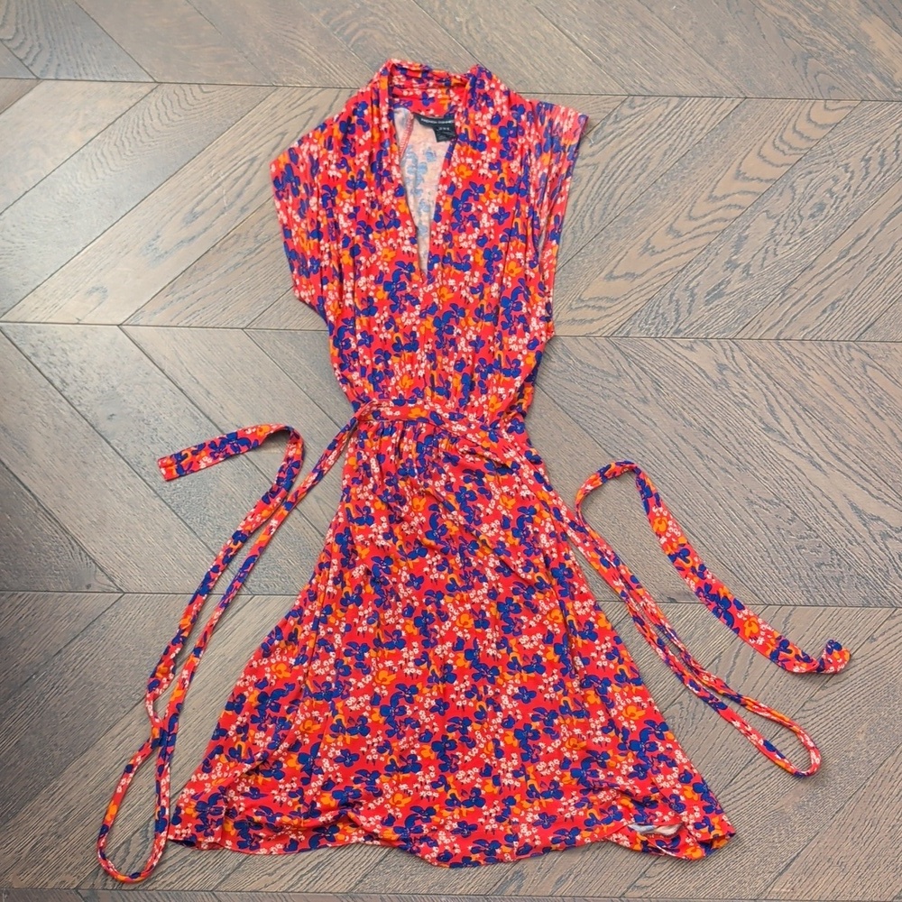 French Connection Red Floral Tie-Waist Mini Dress Size 0